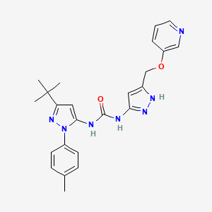 B1679701 1-[5-tert-butyl-2-(4-methylphenyl)-1,2-dihydro-3H-pyrazol-3-ylidene]-3-{3-[(pyridin-3-yloxy)methyl]-1H-pyrazol-5-yl}urea CAS No. 1166393-85-6