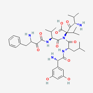 B1680028 (2R,4S)-4-amino-2-[[(2S)-2-[[(2S)-2-amino-2-(3,5-dihydroxyphenyl)acetyl]amino]-4-methylpentanoyl]-[(2S)-2-[(3-amino-2-oxo-4-phenylbutanoyl)amino]-3-methylbutanoyl]amino]-5-methyl-3-oxo-2-propan-2-ylhexanoic acid CAS No. 157381-55-0