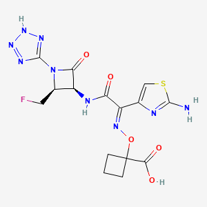 B1680179 1-(((1-(2-Amino-4-thiazolyl)-2-(((4-fluoromethyl-2-oxo-1-tetrazolyl-3-azetidinyl))amino)-2-oxoethylidene)amino)oxy)cyclobutane carboxylic acid CAS No. 110012-78-7