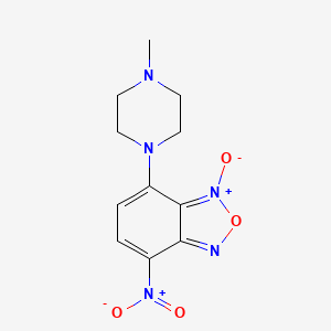 molecular formula C11H13N5O4 B1680203 苯并呋喃，4-(4-甲基-1-哌嗪基)-7-硝基，3-氧化物 CAS No. 58131-57-0