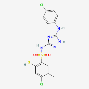B1680242 4-chloro-N-[5-(4-chloroanilino)-1H-1,2,4-triazol-3-yl]-5-methyl-2-sulfanylbenzenesulfonamide CAS No. 170747-33-8