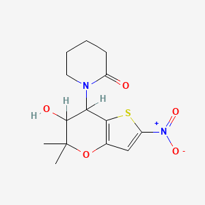 molecular formula C14H18N2O5S B1680337 1-(6-Hydroxy-5,5-dimethyl-2-nitro-6,7-dihydrothieno[3,2-b]pyran-7-yl)piperidin-2-one CAS No. 143164-10-7