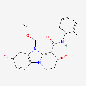 molecular formula C21H19F2N3O3 B1680339 5-(ethoxymethyl)-7-fluoro-N-(2-fluorophenyl)-3-oxo-1,2-dihydropyrido[1,2-a]benzimidazole-4-carboxamide CAS No. 205701-85-5