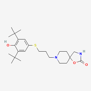 B1680363 8-(3-(3,5-Di-tert-butyl-4-hydroxyphenylthio)propyl)-1-oxa-2-oxo-3,8-diazaspiro(4.5)decane CAS No. 144754-35-8
