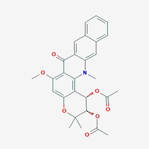 B1680390 [(5S,6S)-6-Acetyloxy-11-methoxy-2,7,7-trimethyl-13-oxo-8-oxa-2-azapentacyclo[12.8.0.03,12.04,9.016,21]docosa-1(22),3,9,11,14,16,18,20-octaen-5-yl] acetate CAS No. 228851-54-5