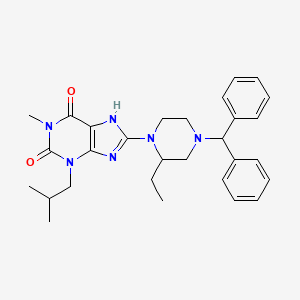 B1680463 8-(4-benzhydryl-2-ethylpiperazin-1-yl)-3-isobutyl-1-methyl-3,7-dihydro-1H-purine-2,6-dione CAS No. 112666-96-3