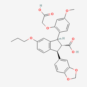 B1680799 1H-Indene-2-carboxylic acid, 1-(1,3-benzodioxol-5-yl)-3-(2-(carboxymethoxy)-4-methoxyphenyl)-2,3-dihydro-5-propoxy-, (1S,2R,3S)- CAS No. 157659-79-5