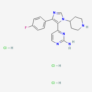molecular formula C18H22Cl3FN6 B1680808 5-(2-Aminopyrimidin-4-yl)-4-(4-fluorophenyl)-1-(4-piperidinyl)imidazole trihydrochloride CAS No. 197446-75-6