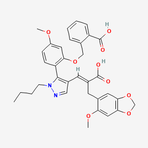 B1680813 2-[[2-[2-butyl-4-[(E)-3-hydroxy-2-[(6-methoxy-1,3-benzodioxol-5-yl)methyl]-3-oxoprop-1-enyl]pyrazol-3-yl]-5-methoxyphenoxy]methyl]benzoic acid CAS No. 188257-69-4