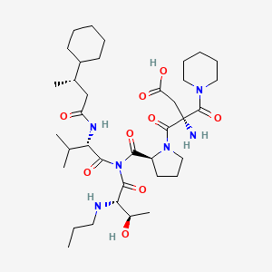 B1680879 (3R)-3-amino-3-[(2S)-2-[[(2S)-2-[[(3S)-3-cyclohexylbutanoyl]amino]-3-methylbutanoyl]-[(2S,3R)-3-hydroxy-2-(propylamino)butanoyl]carbamoyl]pyrrolidine-1-carbonyl]-4-oxo-4-piperidin-1-ylbutanoic acid CAS No. 182134-00-5