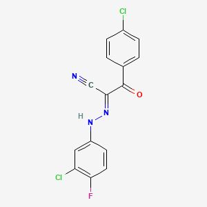 molecular formula C15H8Cl2FN3O B1680885 Propionitrile, 2-[(3-chloro-4-fluorophenyl)hydrazono]-3-(4-chlorophenyl)-3-oxo- CAS No. 882290-02-0