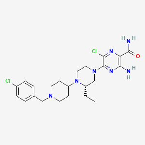 molecular formula C23H31Cl2N7O B1680914 (S)-3-氨基-6-氯-5-(4-(1-(4-氯苄基)哌啶-4-基)-3-乙基哌嗪-1-基)吡嗪-2-甲酰胺 CAS No. 906805-42-3
