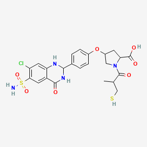 B1681082 4-[4-(7-chloro-4-oxo-6-sulfamoyl-2,3-dihydro-1H-quinazolin-2-yl)phenoxy]-1-(2-methyl-3-sulfanylpropanoyl)pyrrolidine-2-carboxylic acid CAS No. 89813-31-0