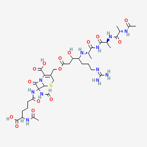 molecular formula C36H55N11O15S B1681085 7-[(5-acetamido-5-carboxypentanoyl)amino]-3-[[4-[[(2S)-1-[[(2S)-2-[[(2S)-2-acetamidopropanoyl]amino]propanoyl]amino]-1-oxopropan-2-yl]amino]-7-(diaminomethylideneamino)-3-hydroxyheptanoyl]oxymethyl]-7-formamido-8-oxo-5-thia-1-azabicyclo[4.2.0]oct-2-ene-2-carboxylic acid CAS No. 92121-46-5
