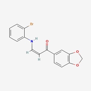 molecular formula C16H12BrNO3 B1681103 (Z)-1-(benzo[d][1,3]dioxol-5-yl)-3-((2-bromophenyl)amino)prop-2-en-1-one CAS No. 1429221-68-0