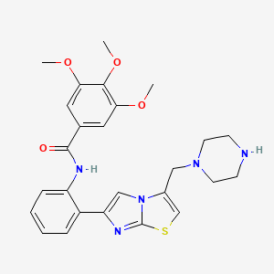 B1681105 3,4,5-trimethoxy-N-(2-(3-(piperazin-1-ylmethyl)imidazo[2,1-b]thiazol-6-yl)phenyl)benzamide CAS No. 925432-73-1