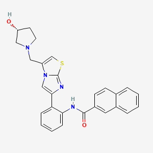 B1681107 (R)-N-(2-(3-((3-hydroxypyrrolidin-1-yl)methyl)imidazo[2,1-b]thiazol-6-yl)phenyl)-2-naphthamide CAS No. 1001908-89-9