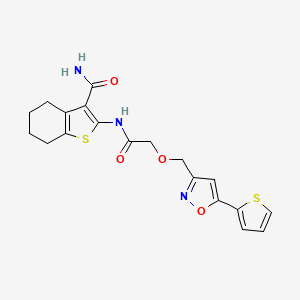 B1681128 2-(2-((5-(Thiophen-2-yl)isoxazol-3-yl)methoxy)acetamido)-4,5,6,7-tetrahydrobenzo[b]thiophene-3-carboxamide CAS No. 893075-58-6