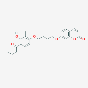 molecular formula C25H28O6 B1681502 7-{4-[3-Hydroxy-2-methyl-4-(3-methyl-butyryl)-phenoxy]-butoxy}-chromen-2-one CAS No. 853760-12-0