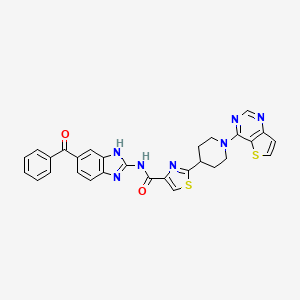 molecular formula C29H23N7O2S2 B1681519 4-噻唑甲酰胺，N-(6-苯甲酰-1H-苯并咪唑-2-基)-2-(1-噻吩[3,2-d]嘧啶-4-基-4-哌啶基)- CAS No. 913822-46-5