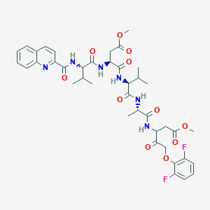B1681600 Methyl-(3S)-5-(2,6-difluorophenoxy)-3-((((4-methoxy-4-oxo-butanoyl)-(3-methylbutanoyl-(quinoline-2-carbonylamino)amino)amino)-(3-methylbutanoyl)amino)-propanoyl-amino)-4-oxo-pentanoate CAS No. 1094569-02-4