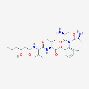 B1681687 [2-[bis[(2S)-2-aminopropanoyl]amino]-3-methylphenyl] (2S)-2-[[(2S)-2-(3-hydroxyhexanoylamino)-3-methylbutanoyl]amino]-3-methylbutanoate CAS No. 144285-77-8