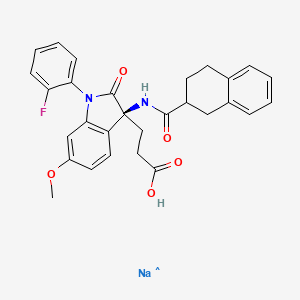 B1681856 1H-Indole-3-propanoic acid, 1-(2-fluorophenyl)-2,3-dihydro-3-((3-isoquinolinylcarbonyl)amino)-6-methoxy-2-oxo-, monosodium salt, (S)- CAS No. 169042-78-8