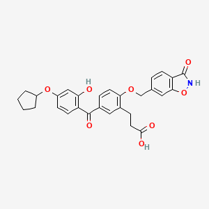 B1681860 3-(5-(4-(Cyclopentyloxy)-2-hydroxybenzoyl)-2-((3-hydroxybenzo[d]isoxazol-6-yl)methoxy)phenyl)propanoic acid CAS No. 530141-72-1