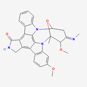 molecular formula C29H26N4O4 B1681919 3,24-Dimethoxy-2-methyl-4-methylimino-29-oxa-1,7,17-triazaoctacyclo[12.12.2.12,6.07,28.08,13.015,19.020,27.021,26]nonacosa-8,10,12,14,19,21(26),22,24,27-nonaen-16-one CAS No. 124843-68-1