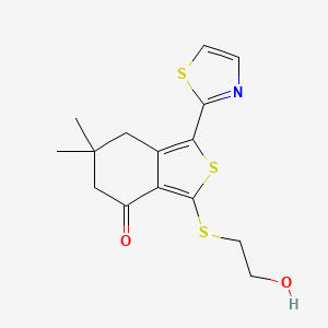 molecular formula C15H17NO2S3 B1681940 3-(2-羟乙基硫烷基)-6,6-二甲基-1-(1,3-噻唑-2-基)-5,7-二氢-2-苯并噻吩-4-酮 CAS No. 207306-50-1