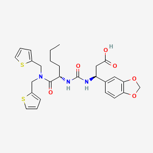 B1681941 (3S)-3-(1,3-benzodioxol-5-yl)-3-[[(2S)-1-[bis(thiophen-2-ylmethyl)amino]-1-oxohexan-2-yl]carbamoylamino]propanoic acid CAS No. 247044-77-5