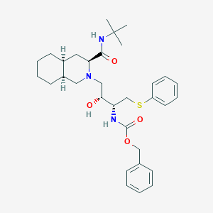 molecular formula C32H45N3O4S B016820 benzyl ((2R,3R)-4-((3S,4aS,8aS)-3-(tert-butylcarbamoyl)octahydroisoquinolin-2(1H)-yl)-3-hydroxy-1-(phenylthio)butan-2-yl)carbamate CAS No. 159878-04-3