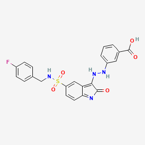 molecular formula C22H17FN4O5S B1682163 3-[2-[5-[(4-Fluorophenyl)methylsulfamoyl]-2-oxoindol-3-yl]hydrazinyl]benzoic acid CAS No. 1051387-90-6