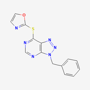 molecular formula C14H10N6OS B1682189 2-((3-benzyl-3H-[1,2,3]triazolo[4,5-d]pyrimidin-7-yl)thio)oxazole CAS No. 869853-70-3