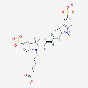 molecular formula C32H37KN2O8S2 B1682512 钾；(2E)-1-(5-羧基戊基)-3,3-二甲基-2-[(2E,4E)-5-(1,3,3-三甲基-5-磺酸吲哚-1-鎓-2-基)戊-2,4-二烯亚基]吲哚-5-磺酸盐 CAS No. 1144107-82-3