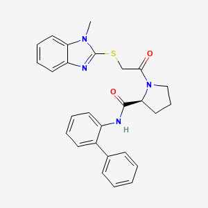 B1682611 (2S)-1-[2-(1-methylbenzimidazol-2-yl)sulfanylacetyl]-N-(2-phenylphenyl)pyrrolidine-2-carboxamide CAS No. 916141-36-1