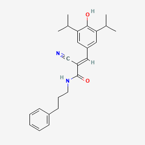 molecular formula C25H30N2O2 B1682638 (E)-2-Cyano-3-(4-hydroxy-3,5-diisopropylphenyl)-N-(3-phenylpropyl)acrylamide CAS No. 168835-82-3