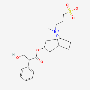 molecular formula C20H29NO6S B1682714 3-[3-(3-Hydroxy-2-phenylpropanoyl)oxy-8-methyl-8-azoniabicyclo[3.2.1]octan-8-yl]propane-1-sulfonate CAS No. 15130-91-3