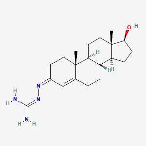 B1682749 Androst-4-en-3-one, 17-hydroxy-, (aminoiminomethyl)hydrazone, (17beta)- CAS No. 18282-09-2