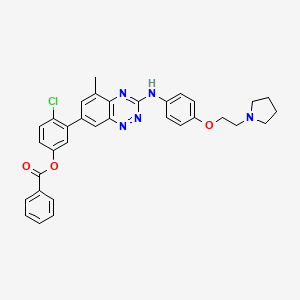 molecular formula C33H30ClN5O3 B1682778 4-Chloro-3-(5-methyl-3-((4-(2-(pyrrolidin-1-yl)ethoxy)phenyl)amino)benzo[e][1,2,4]triazin-7-yl)phenyl benzoate CAS No. 867331-82-6