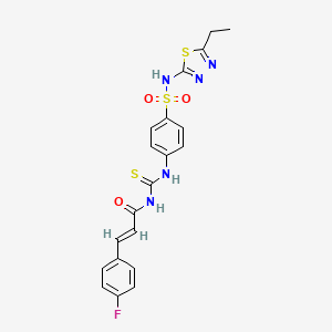 molecular formula C20H18FN5O3S3 B1682786 (E)-N-[[4-[(5-ethyl-1,3,4-thiadiazol-2-yl)sulfamoyl]phenyl]carbamothioyl]-3-(4-fluorophenyl)prop-2-enamide CAS No. 1164464-14-5