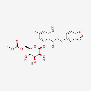 molecular formula C26H28O11 B1682860 ((2R,3S,4S,5R,6S)-6-(2-(3-(苯并呋喃-5-基)丙酰)-3-羟基-5-甲基苯氧基)-3,4,5-三羟基四氢-2H-吡喃-2-基)甲基甲基碳酸酯 CAS No. 209746-59-8
