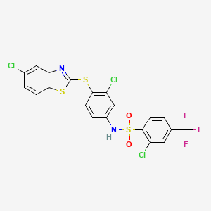 molecular formula C20H10Cl3F3N2O2S3 B1682870 2-chloro-N-{3-chloro-4-[(5-chloro-1,3-benzothiazol-2-yl)sulfanyl]phenyl}-4-(trifluoromethyl)benzenesulfonamide CAS No. 315222-83-4