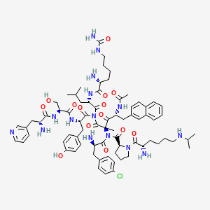 B1683117 (2S)-N-[(2R,4R)-4-acetamido-1-[[(2S)-2-[[(2R)-2-amino-6-(carbamoylamino)hexanoyl]amino]-4-methylpentanoyl]-[(2S)-2-[[(2S)-2-[[(2R)-2-amino-3-pyridin-3-ylpropanoyl]amino]-3-hydroxypropanoyl]amino]-3-(4-hydroxyphenyl)propanoyl]amino]-2-methyl-5-naphthalen-2-yl-1,3-dioxopentan-2-yl]-N-[(2R)-2-amino-3-(4-chlorophenyl)propanoyl]-1-[(2S)-2-amino-6-(propan-2-ylamino)hexanoyl]pyrrolidine-2-carboxamide CAS No. 151272-78-5