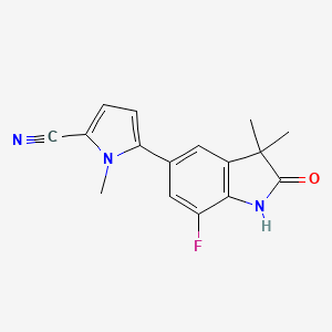 molecular formula C16H14FN3O B1683280 5-(7-fluoro-3,3-dimethyl-2-oxo-1H-indol-5-yl)-1-methylpyrrole-2-carbonitrile CAS No. 872141-23-6