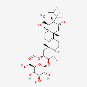 molecular formula C38H60O11 B1683299 (1R,2R,4aS,6aR,8R,9R,10aS,12aS)-9-acetyloxy-2,4a,7,7,10a,12a-hexamethyl-2-(3-methylbutan-2-yl)-3-oxo-8-[(2R,3R,4S,5S,6R)-3,4,5-trihydroxy-6-(hydroxymethyl)oxan-2-yl]oxy-1,4,5,6,6a,8,9,10,11,12-decahydrochrysene-1-carboxylic acid CAS No. 127475-47-2