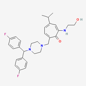 molecular formula C30H35F2N3O2 B1683349 2,4,6-Cycloheptatrien-1-one, 7-((4-(bis(4-fluorophenyl)methyl)-1-piperazinyl)methyl)-2-((2-hydroxyethyl)amino)-4-(1-methylethyl)- CAS No. 142223-92-5