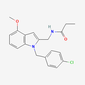 molecular formula C20H21ClN2O2 B1683357 N-[[1-[(4-chlorophenyl)methyl]-4-methoxyindol-2-yl]methyl]propanamide 