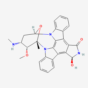 molecular formula C28H26N4O4 B1683362 18-Hydroxy-3-methoxy-2-methyl-4-(methylamino)-29-oxa-1,7,17-triazaoctacyclo[12.12.2.12,6.07,28.08,13.015,19.020,27.021,26]nonacosa-8,10,12,14,19,21,23,25,27-nonaen-16-one CAS No. 121569-61-7