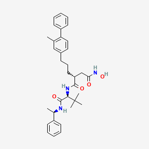 molecular formula C34H43N3O4 B1683371 (2R)-N-[(2S)-3,3-dimethyl-1-oxo-1-[[(1R)-1-phenylethyl]amino]butan-2-yl]-N'-hydroxy-2-[3-(3-methyl-4-phenylphenyl)propyl]butanediamide CAS No. 230961-08-7